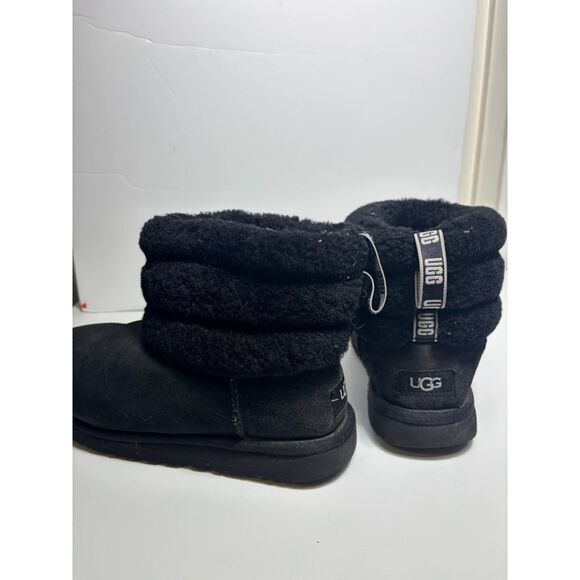 Ugg Fluff Mini Quilted boot Size 7/7.5 Black bootie suede comfy winter ski warm - Picture 5 of 6